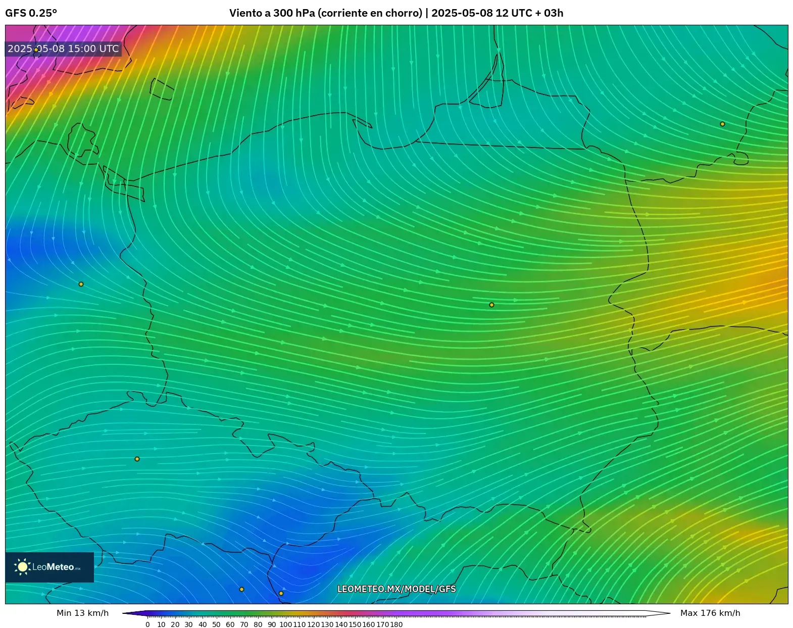 GFS - Polonia, Viento a 300 hPa (corriente en chorro) GFS - Polonia, Viento a 300 hPa (corriente en chorro)