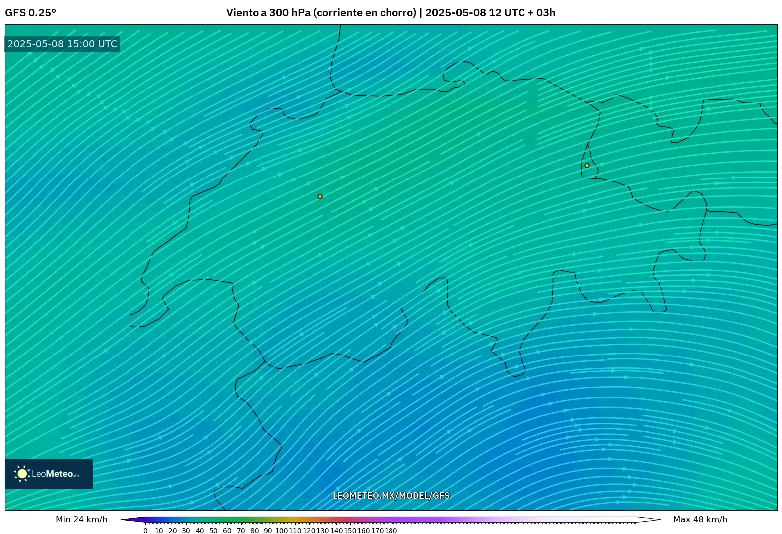 GFS - Suiza, Viento a 300 hPa (corriente en chorro) GFS - Suiza, Viento a 300 hPa (corriente en chorro)