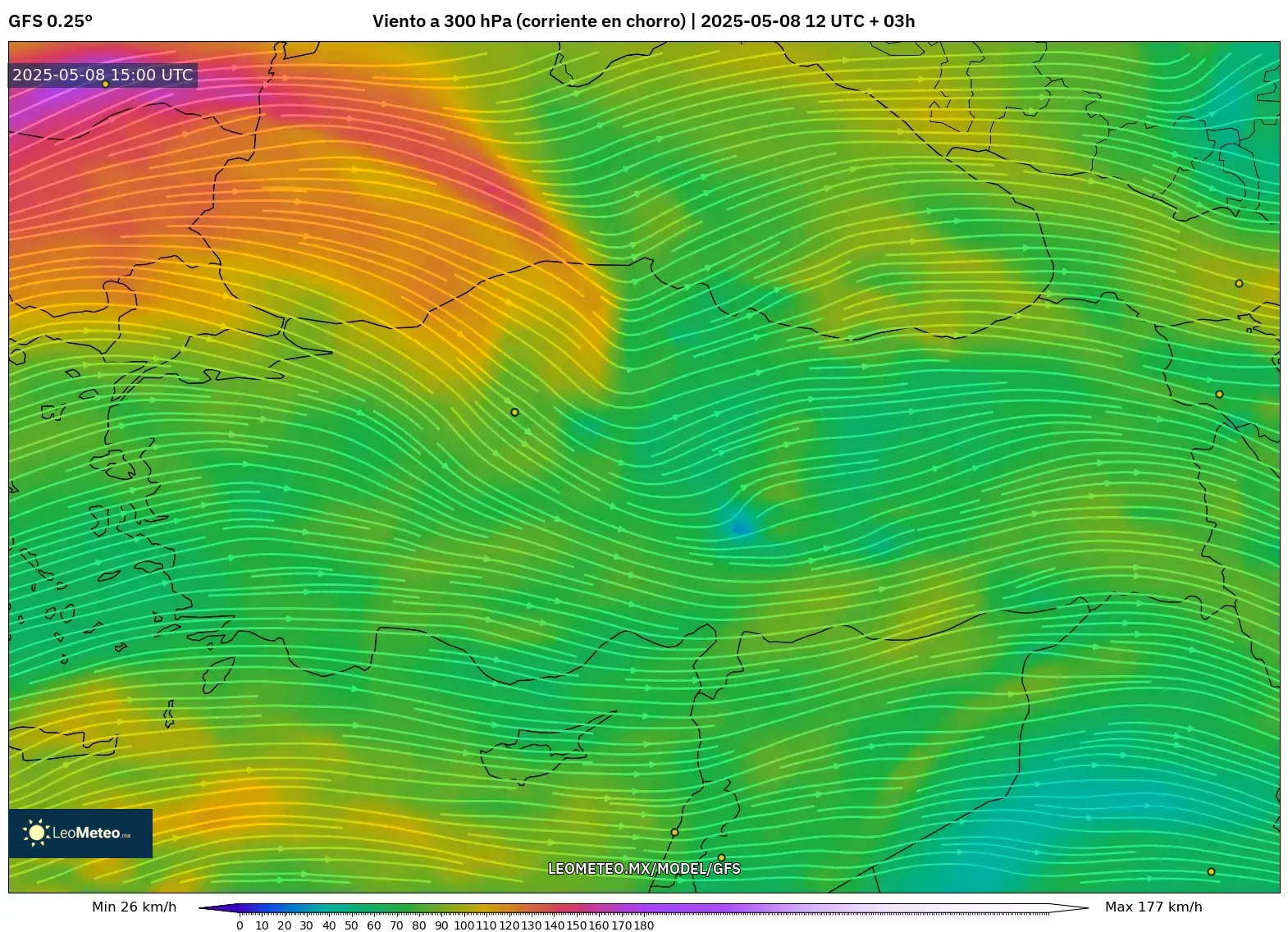 GFS - Turquía, Viento a 300 hPa (corriente en chorro) GFS - Turquía, Viento a 300 hPa (corriente en chorro)