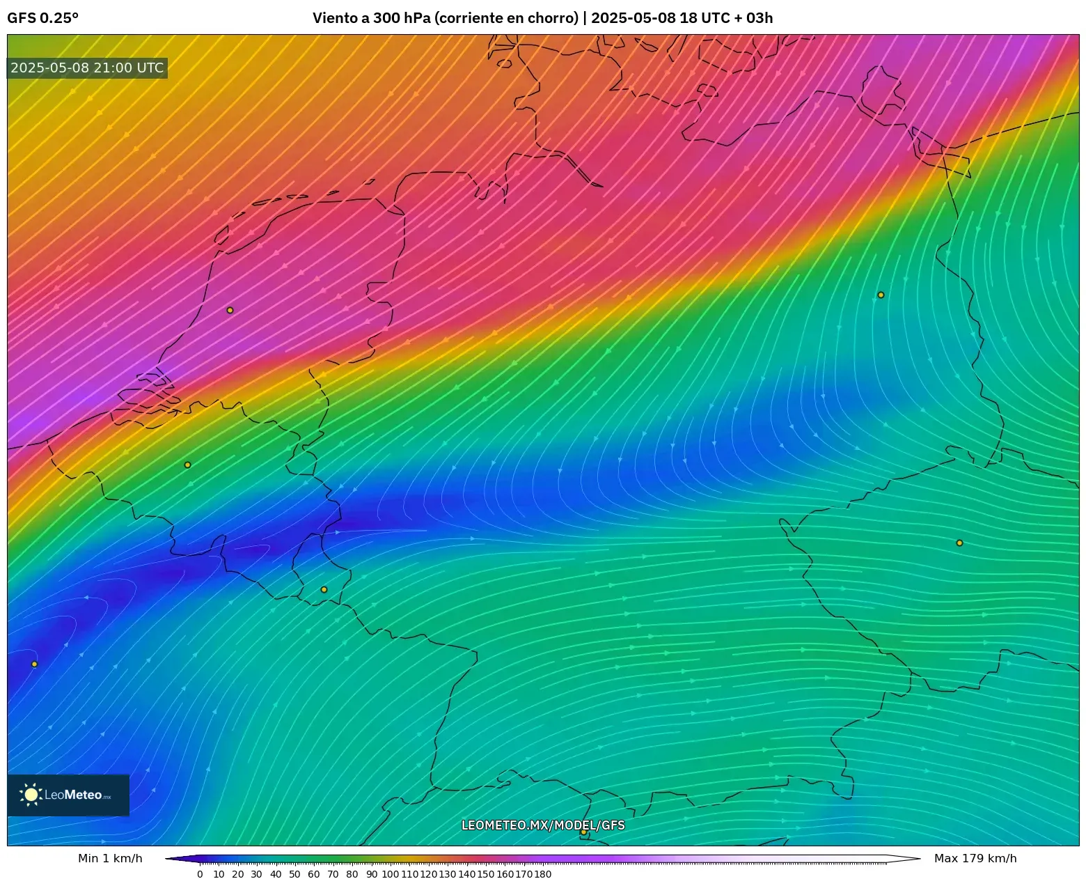 GFS - Alemania, Viento a 300 hPa (corriente en chorro) GFS - Alemania, Viento a 300 hPa (corriente en chorro)