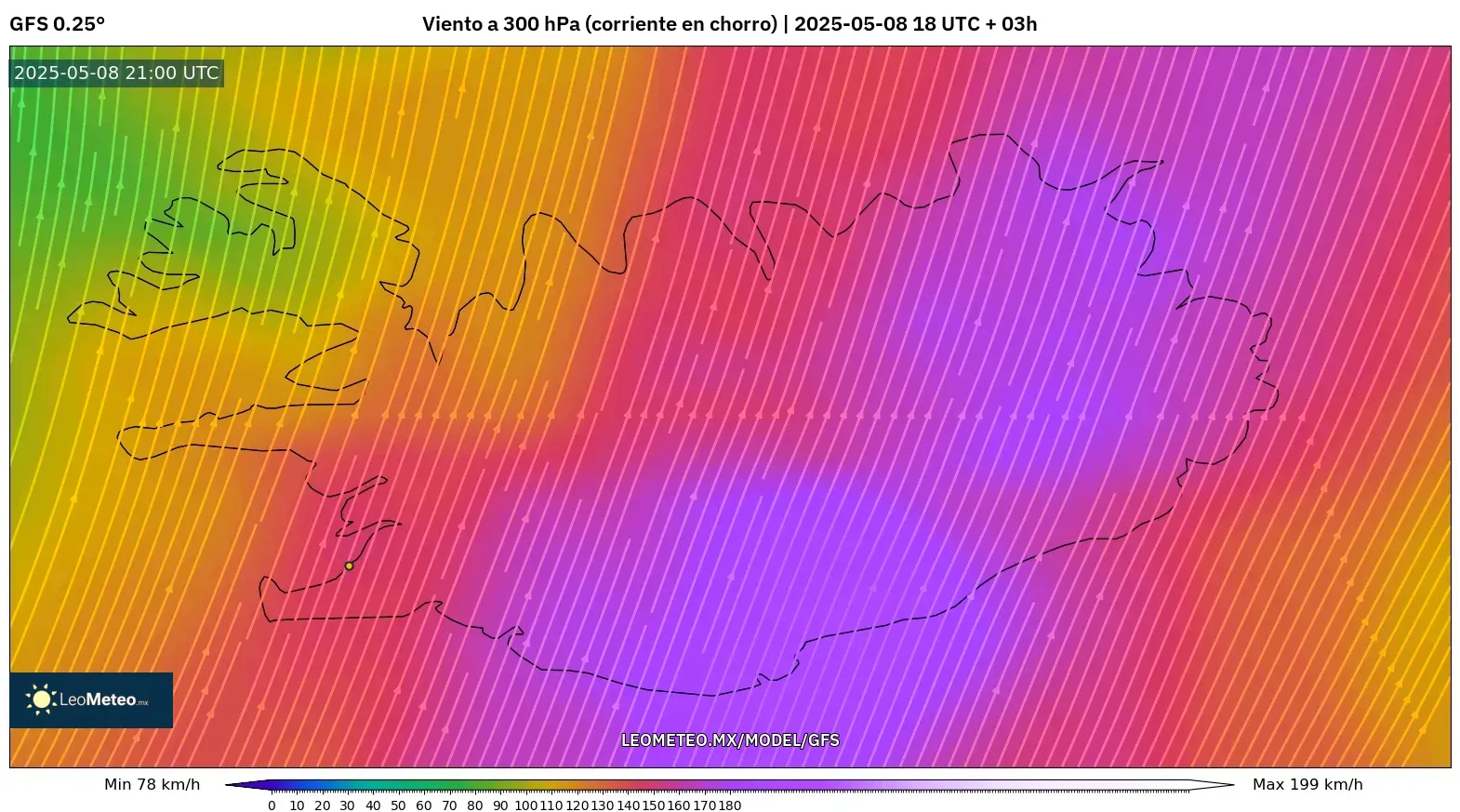 GFS - Islandia, Viento a 300 hPa (corriente en chorro) GFS - Islandia, Viento a 300 hPa (corriente en chorro)