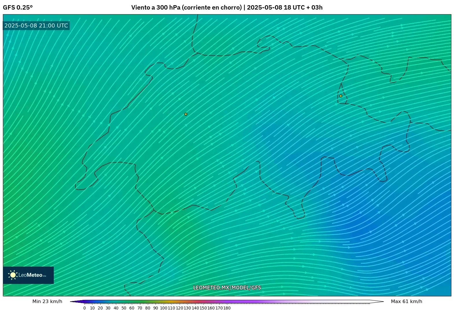 GFS - Suiza, Viento a 300 hPa (corriente en chorro) GFS - Suiza, Viento a 300 hPa (corriente en chorro)
