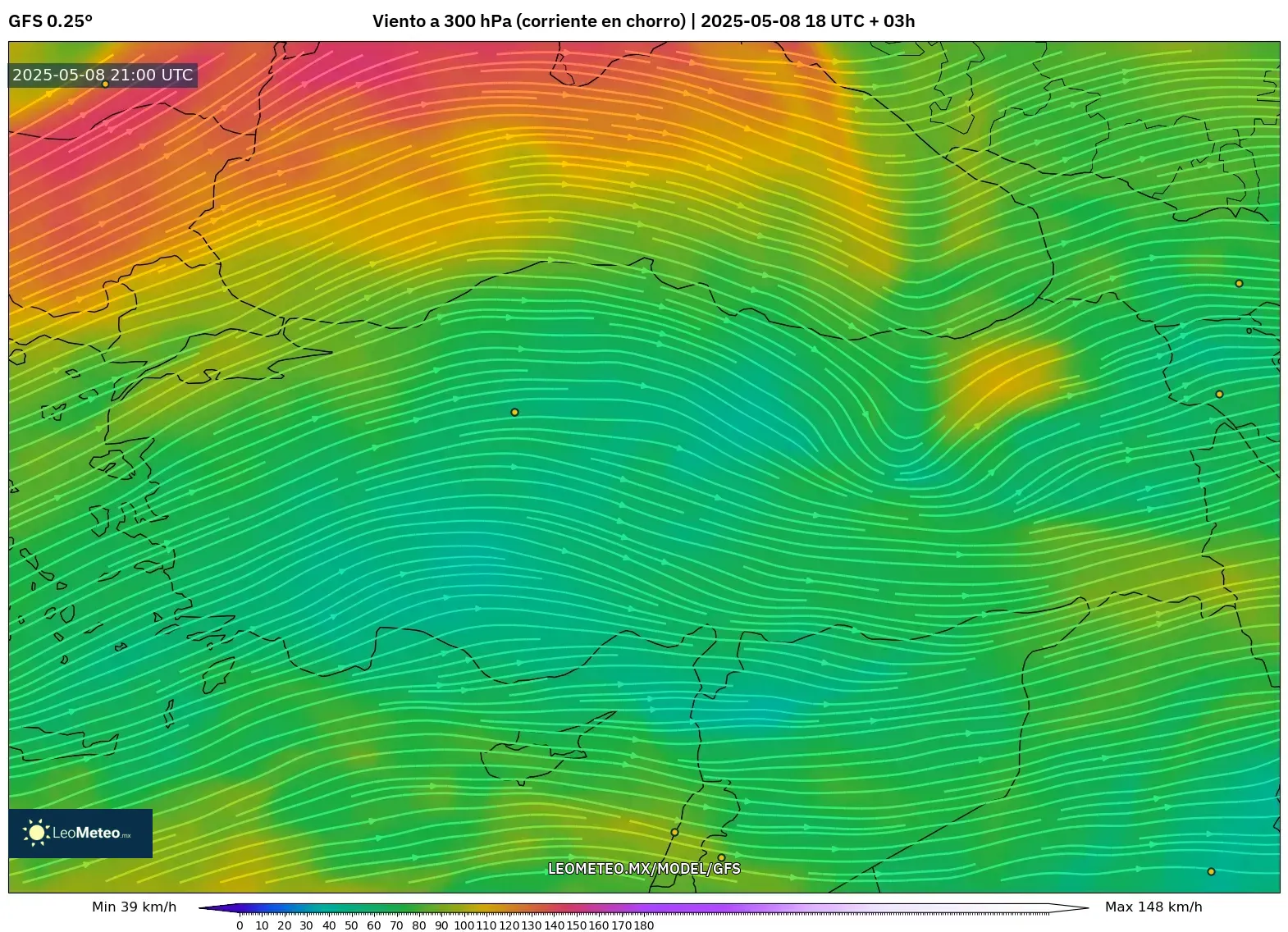 GFS - Turquía, Viento a 300 hPa (corriente en chorro) GFS - Turquía, Viento a 300 hPa (corriente en chorro)