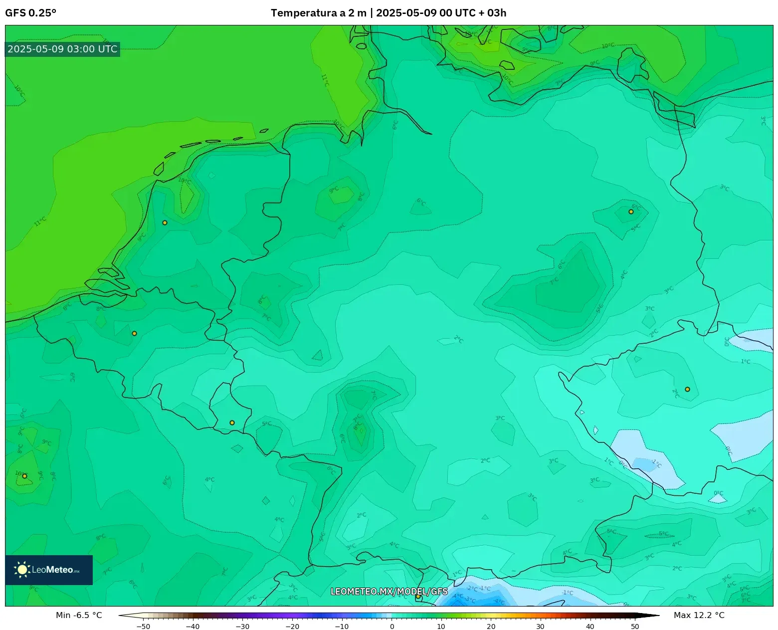 GFS - Alemania, Temperatura a 2 m GFS - Alemania, Temperatura a 2 m