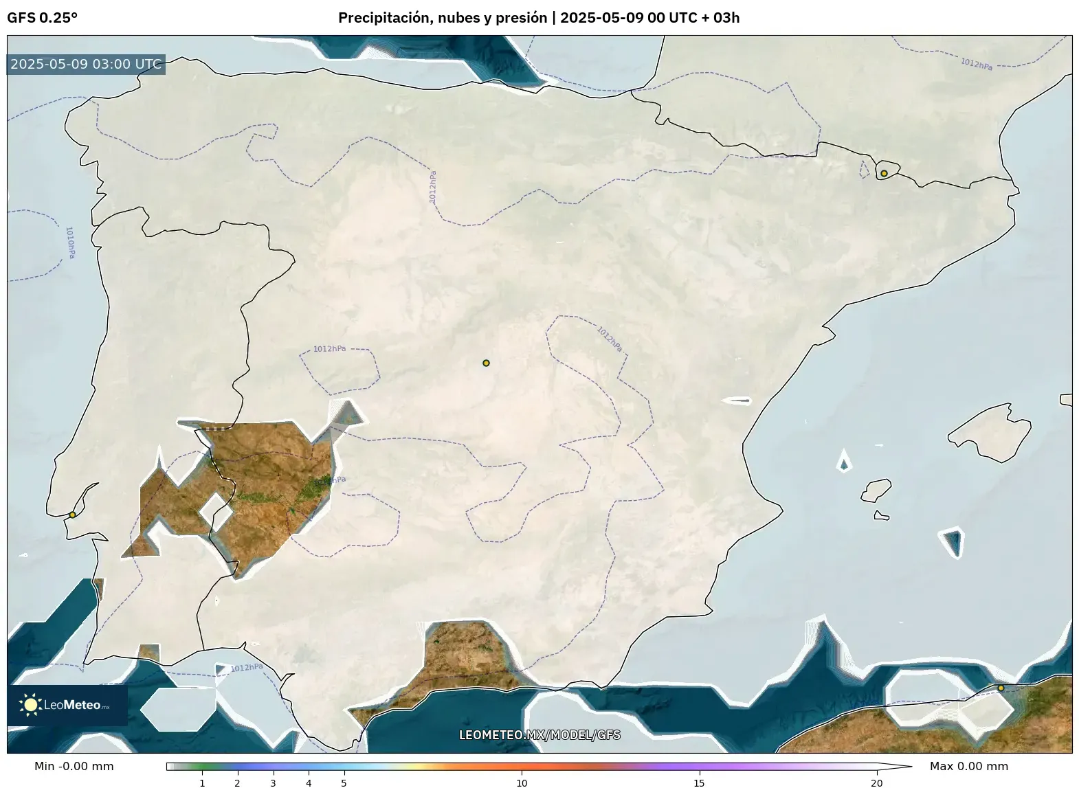 GFS - España, Precipitación, nubes y presión GFS - España, Precipitación, nubes y presión