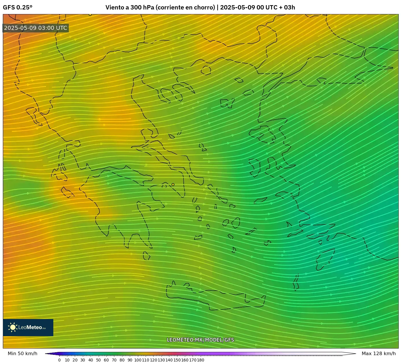GFS - Grecia, Viento a 300 hPa (corriente en chorro) GFS - Grecia, Viento a 300 hPa (corriente en chorro)