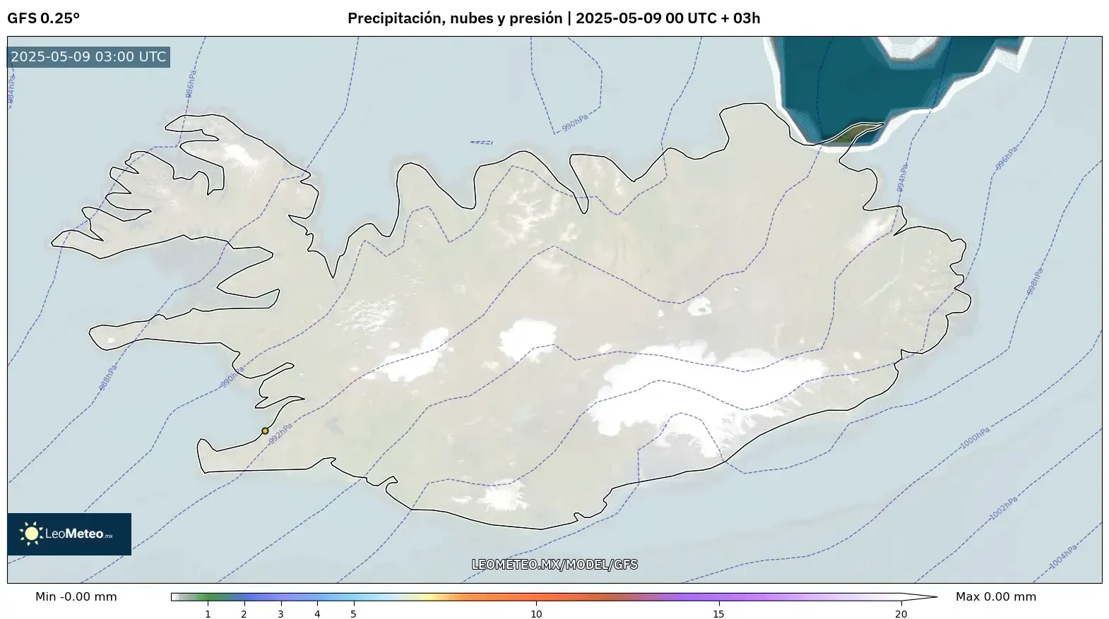 GFS - Islandia, Precipitación, nubes y presión GFS - Islandia, Precipitación, nubes y presión