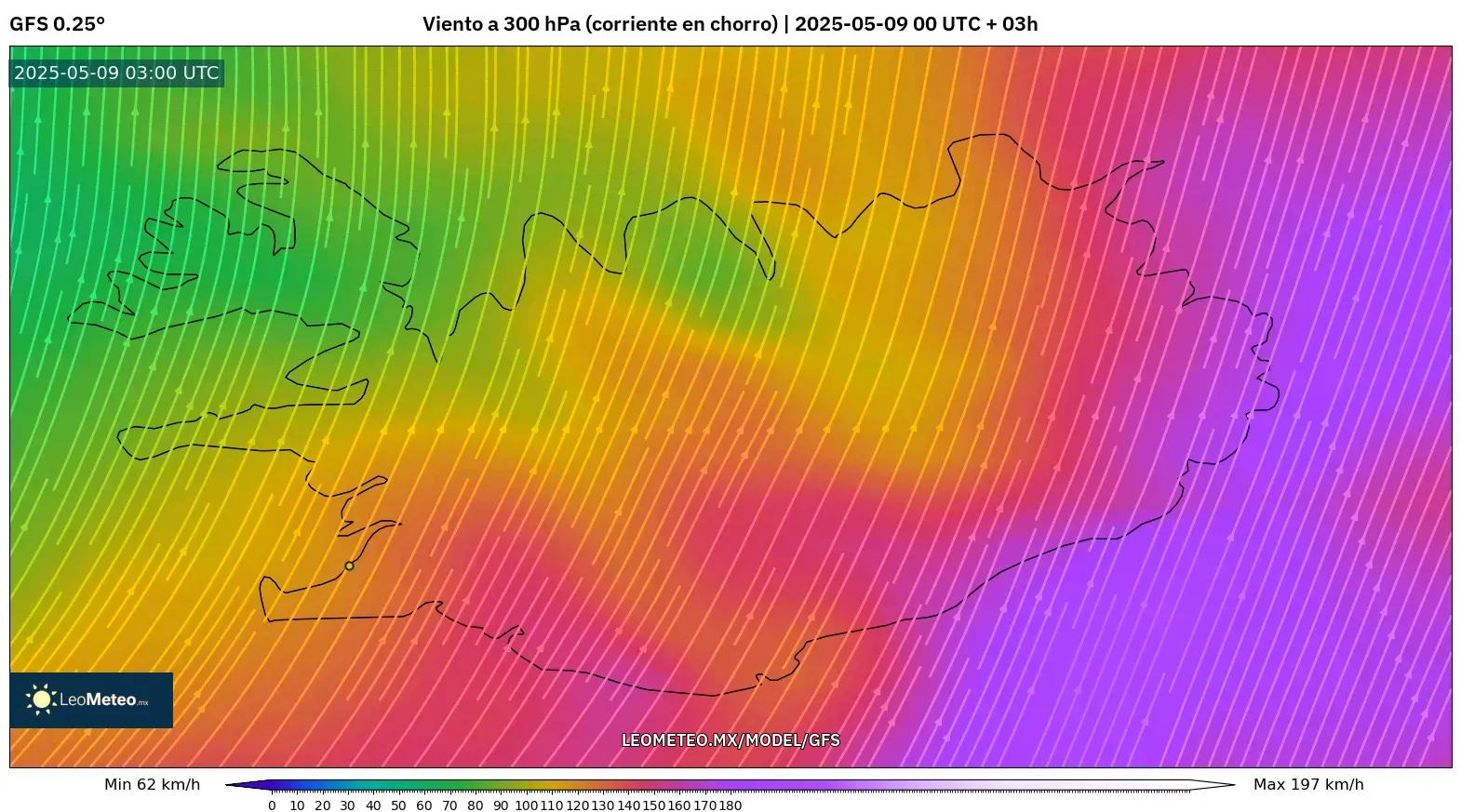 GFS - Islandia, Viento a 300 hPa (corriente en chorro) GFS - Islandia, Viento a 300 hPa (corriente en chorro)