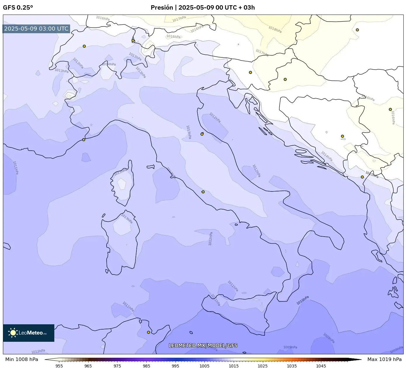 GFS - Italia, Presión GFS - Italia, Presión