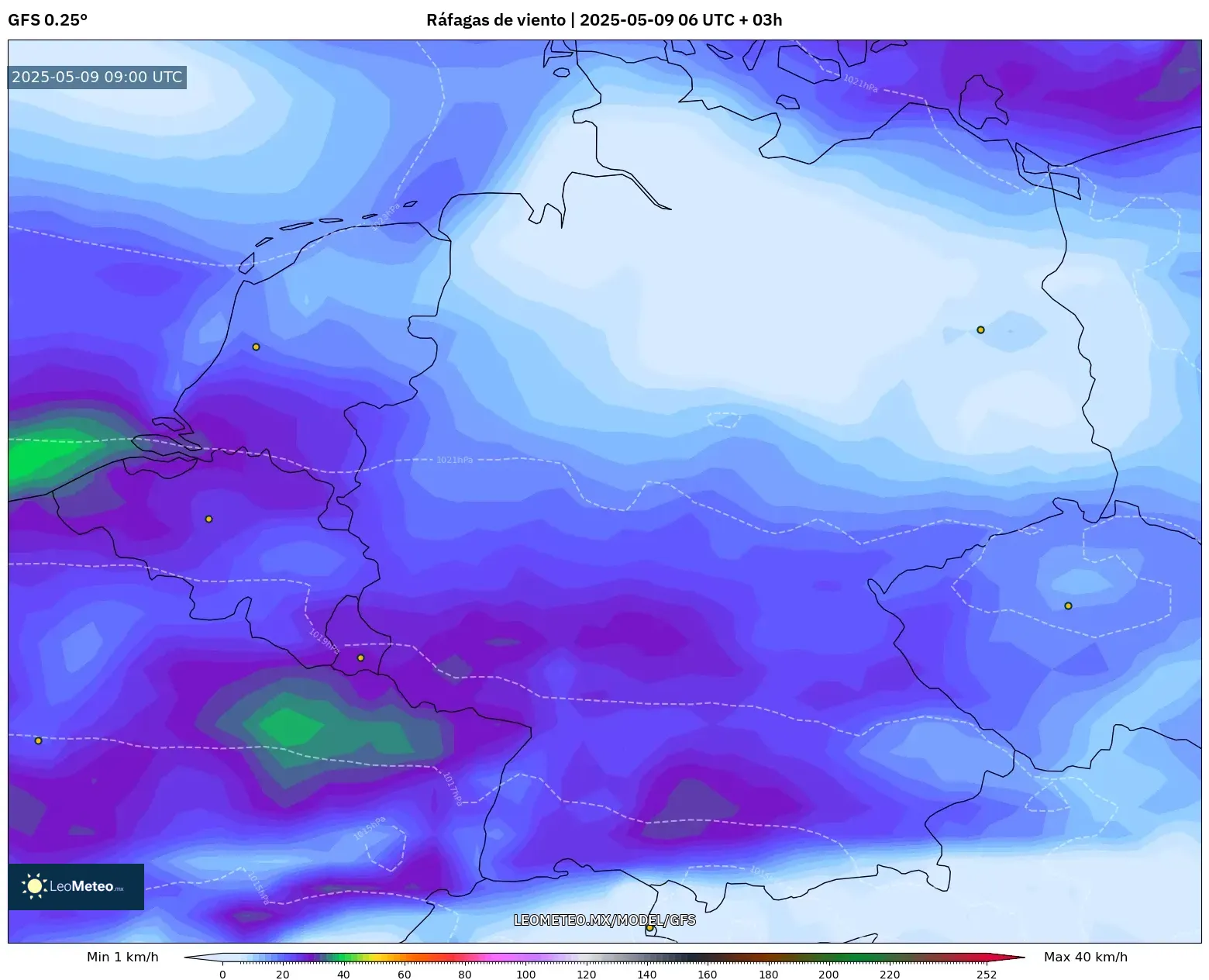 GFS - Alemania, Ráfagas de viento GFS - Alemania, Ráfagas de viento