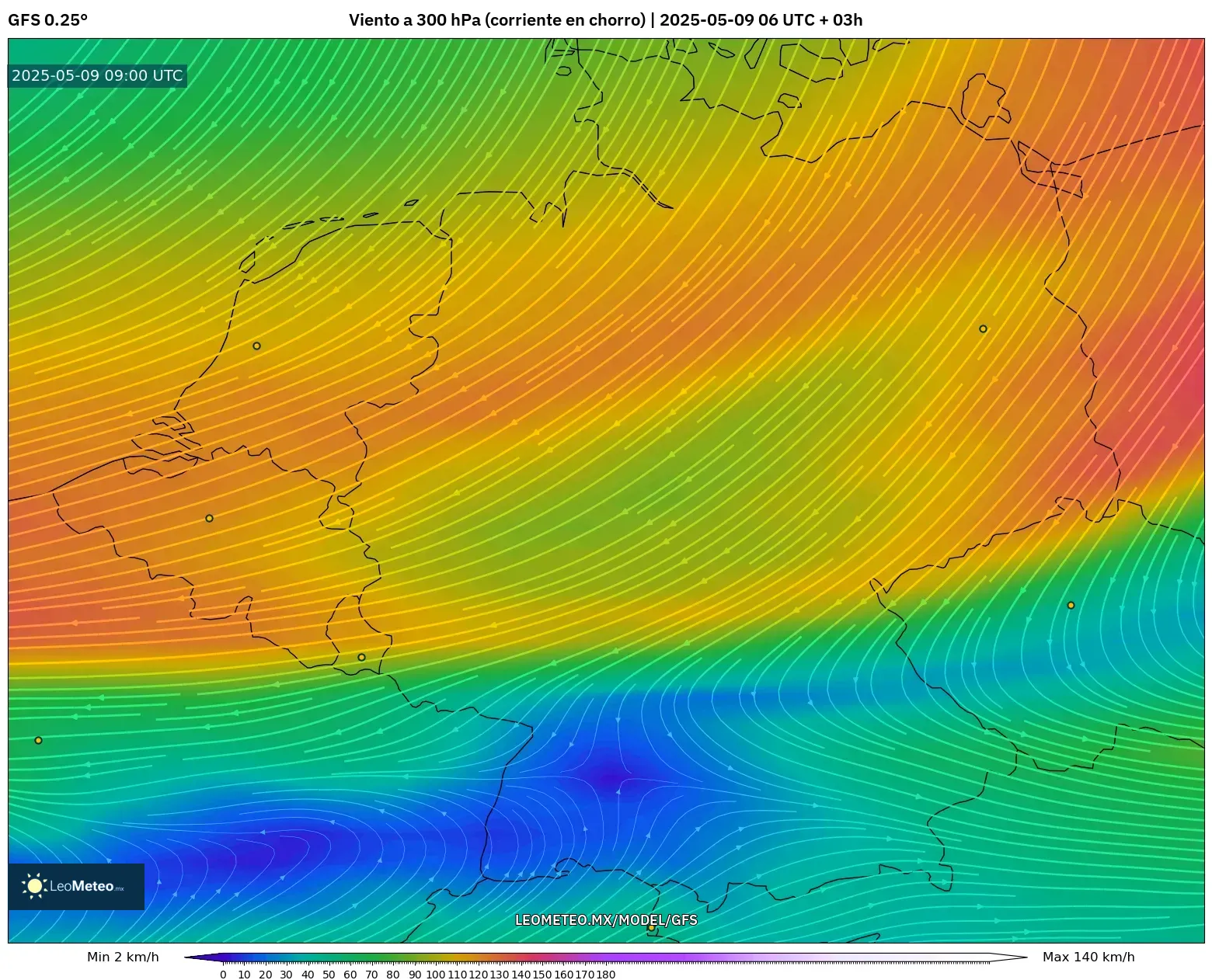GFS - Alemania, Viento a 300 hPa (corriente en chorro) GFS - Alemania, Viento a 300 hPa (corriente en chorro)