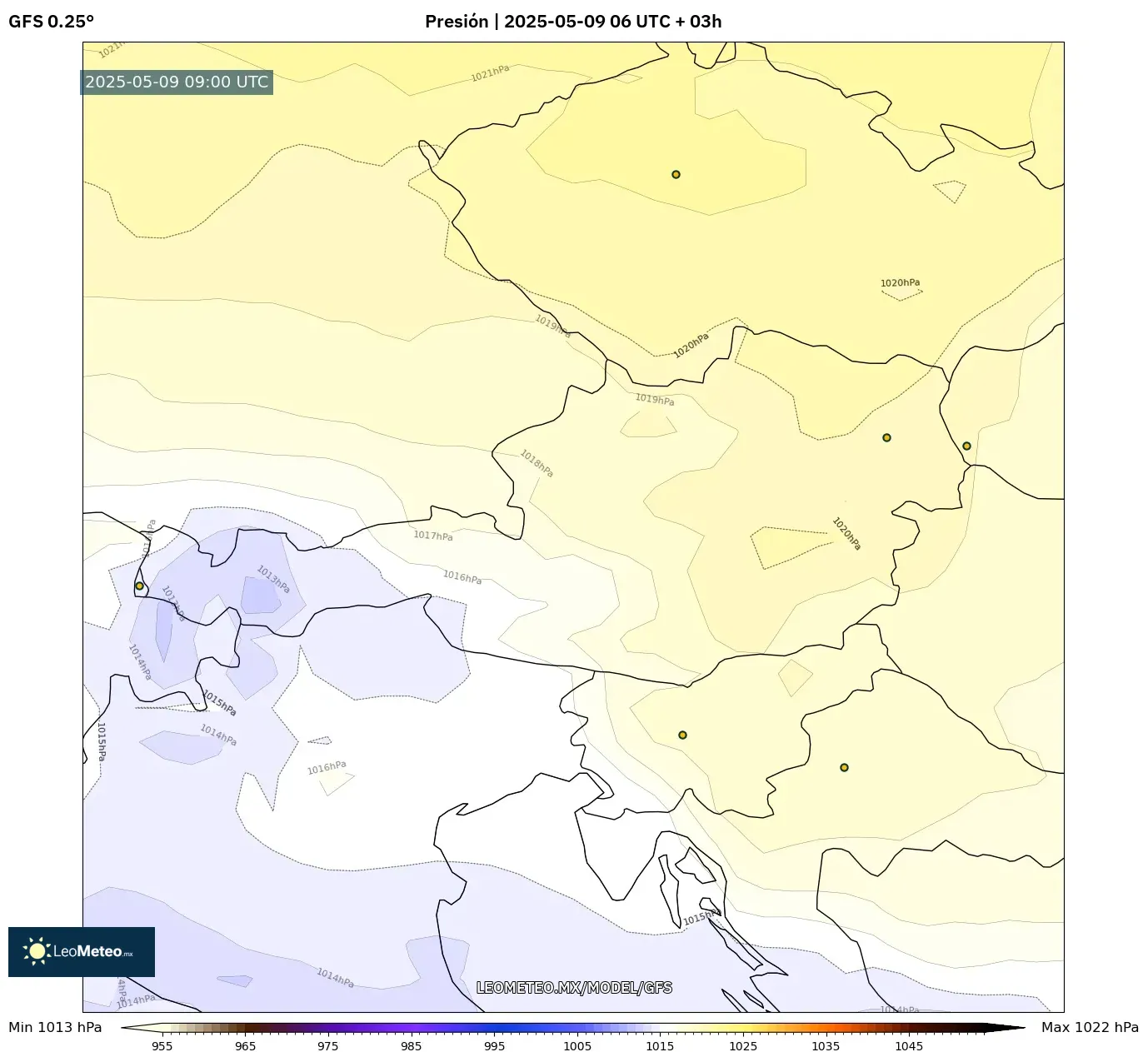 GFS - Austria, Presión GFS - Austria, Presión
