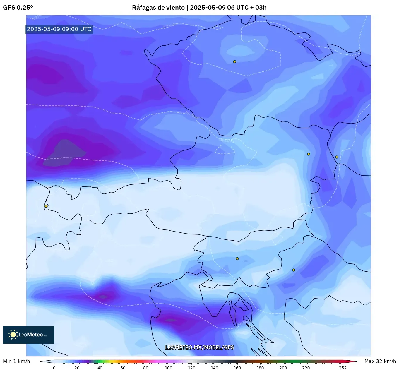 GFS - Austria, Ráfagas de viento GFS - Austria, Ráfagas de viento