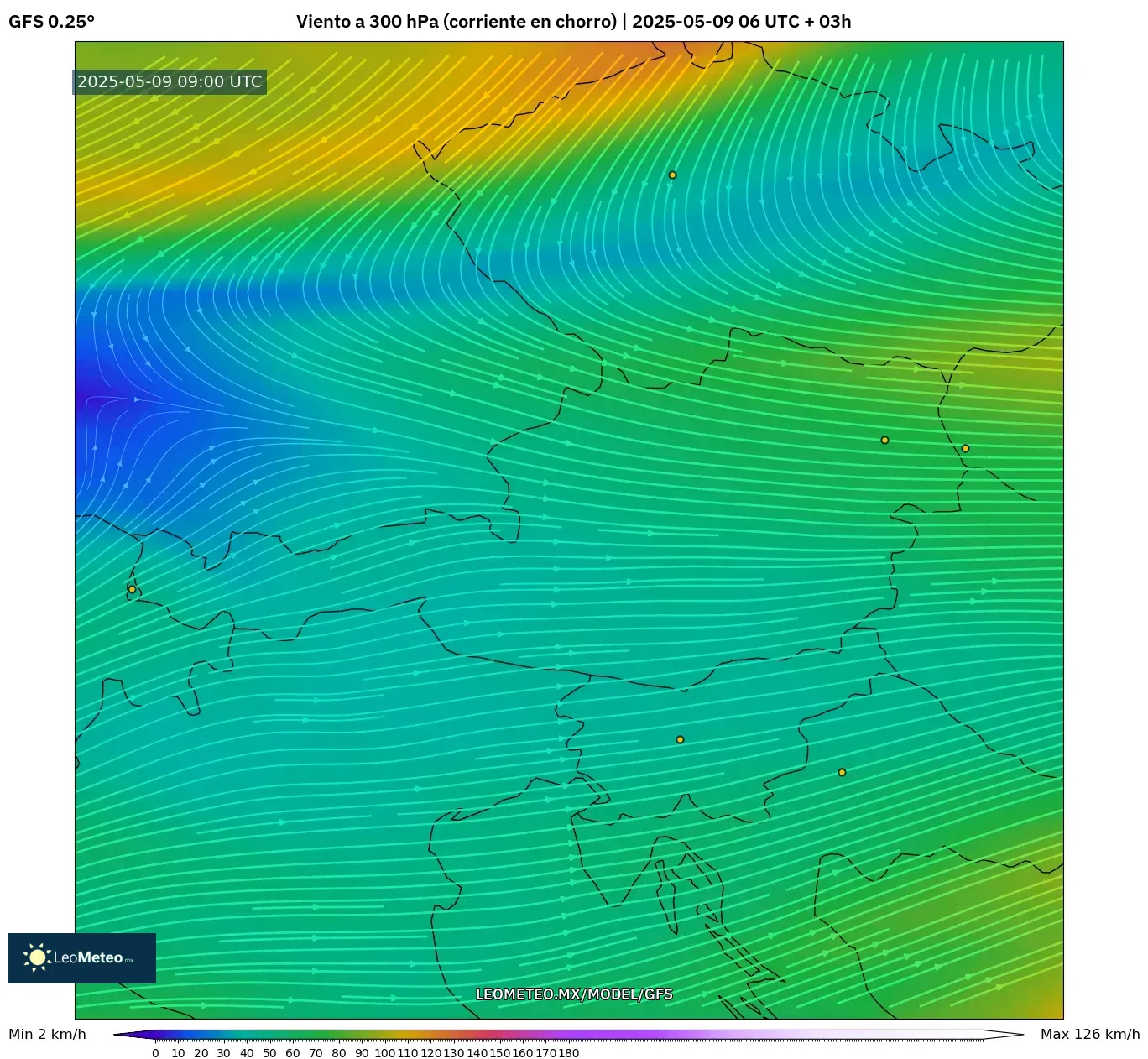 GFS - Austria, Viento a 300 hPa (corriente en chorro) GFS - Austria, Viento a 300 hPa (corriente en chorro)