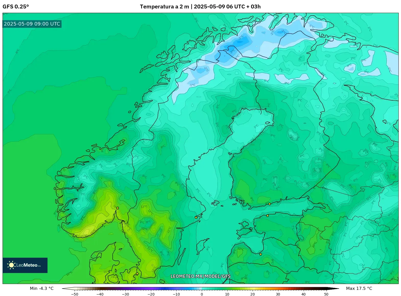 GFS - Escandinavia, Temperatura a 2 m GFS - Escandinavia, Temperatura a 2 m