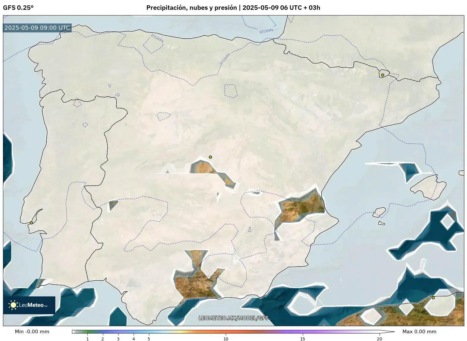 GFS - España, Precipitación, nubes y presión GFS - España, Precipitación, nubes y presión