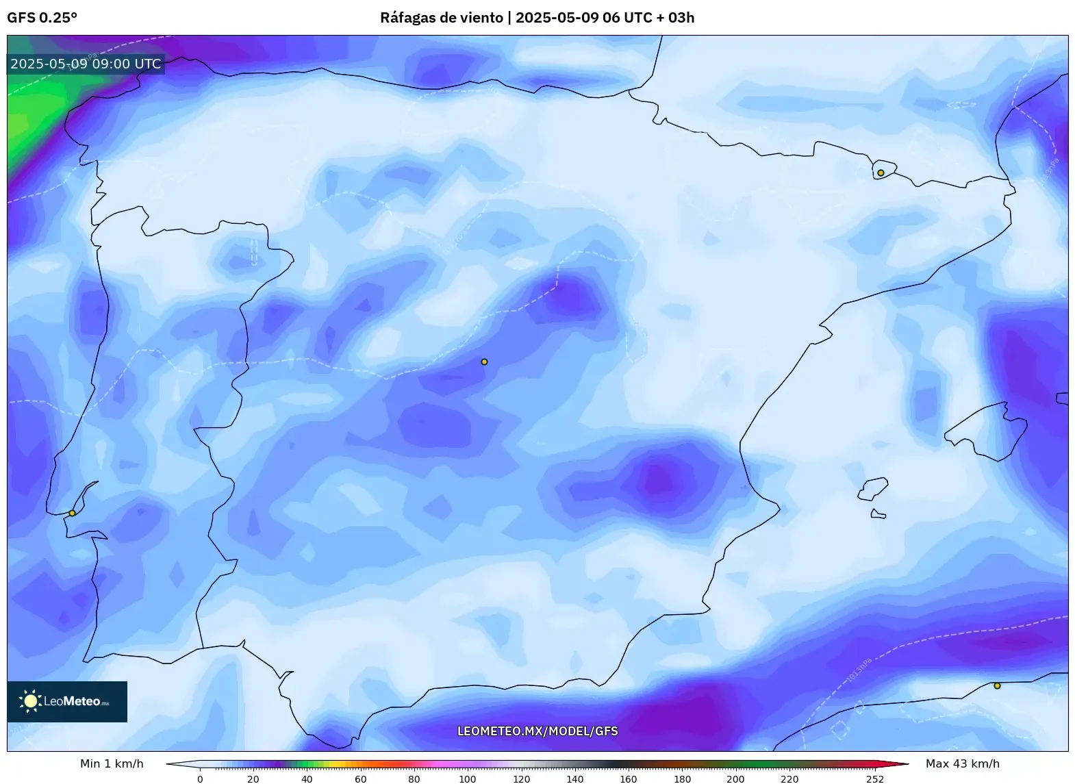 GFS - España, Ráfagas de viento GFS - España, Ráfagas de viento