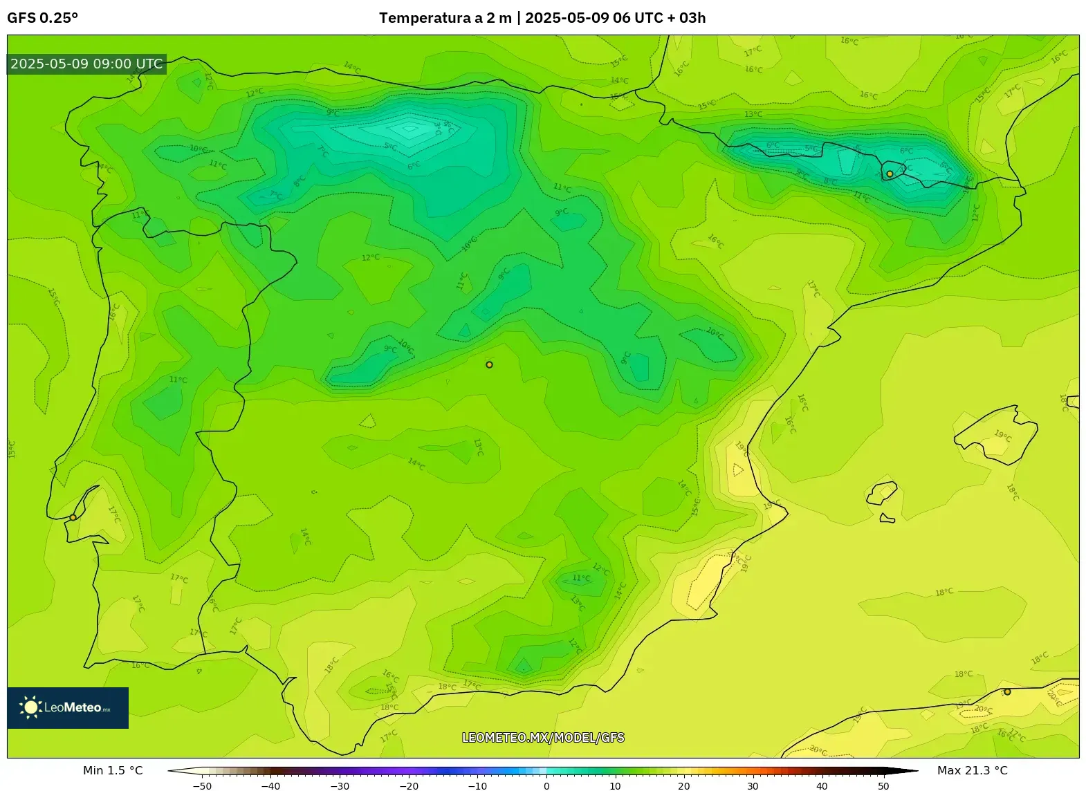 GFS - España, Temperatura a 2 m GFS - España, Temperatura a 2 m