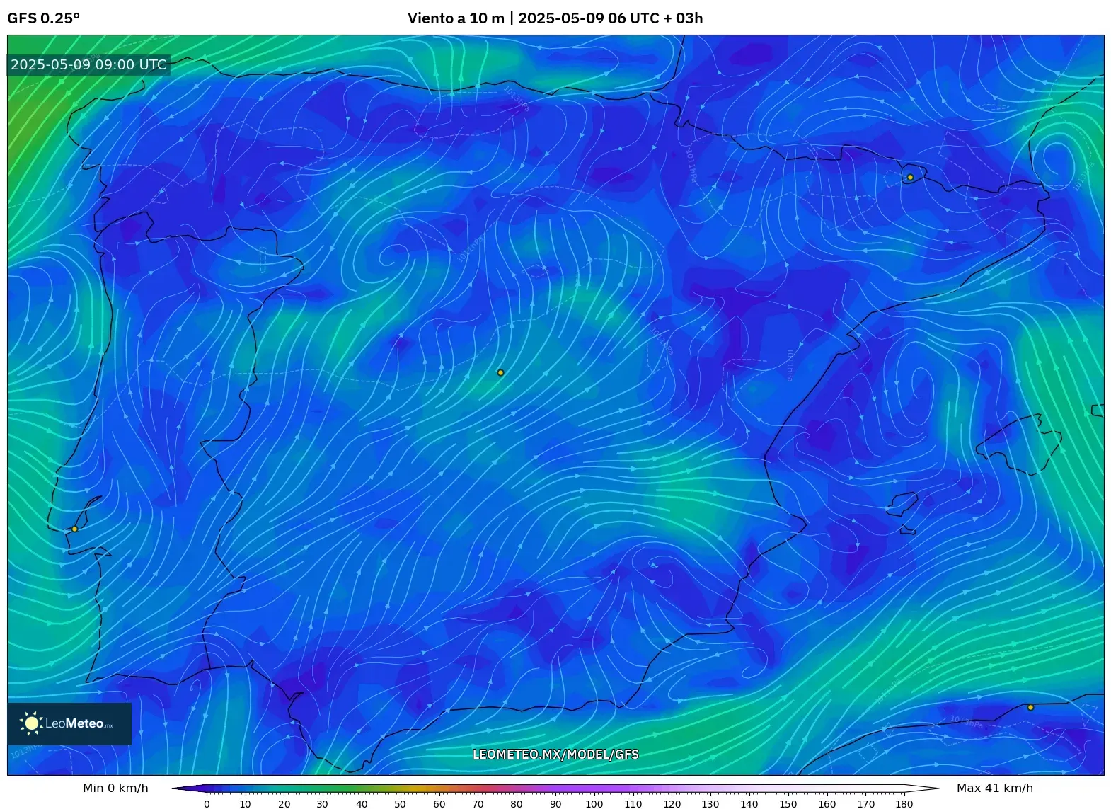 GFS - España, Viento a 10 m GFS - España, Viento a 10 m