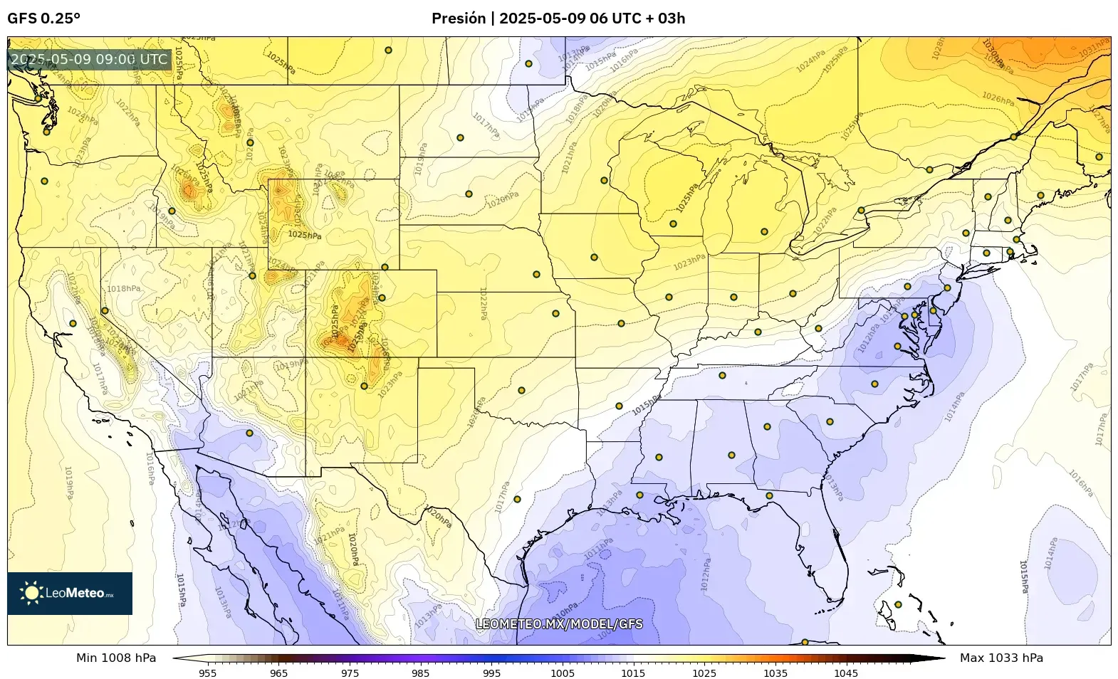 GFS - Estados Unidos, Presión GFS - Estados Unidos, Presión