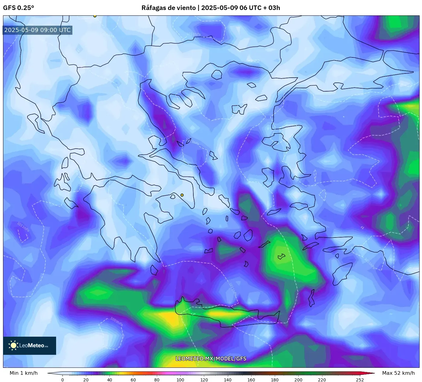 GFS - Grecia, Ráfagas de viento GFS - Grecia, Ráfagas de viento