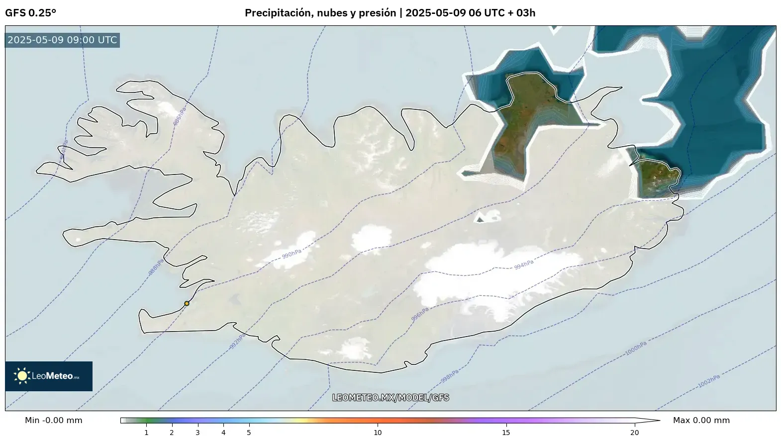 GFS - Islandia, Precipitación, nubes y presión GFS - Islandia, Precipitación, nubes y presión