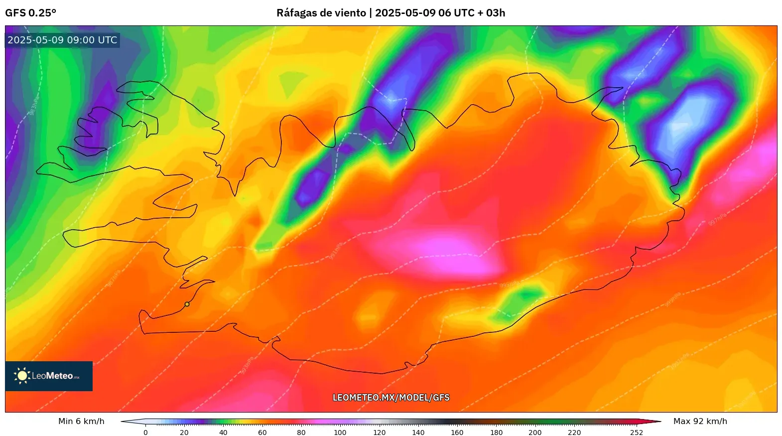 GFS - Islandia, Ráfagas de viento GFS - Islandia, Ráfagas de viento