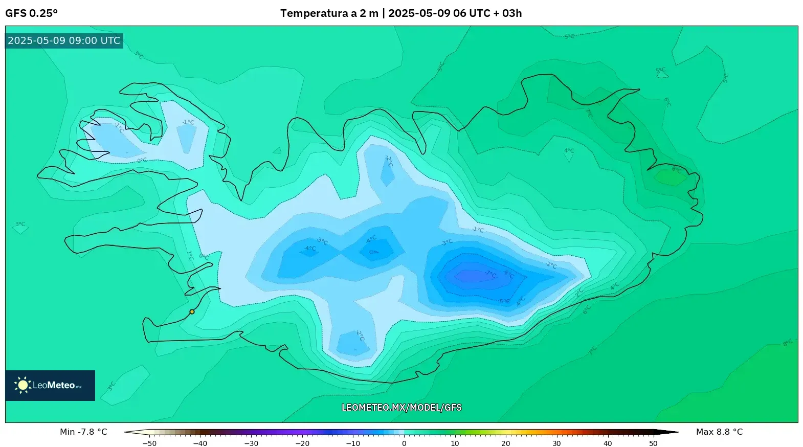 GFS - Islandia, Temperatura a 2 m GFS - Islandia, Temperatura a 2 m