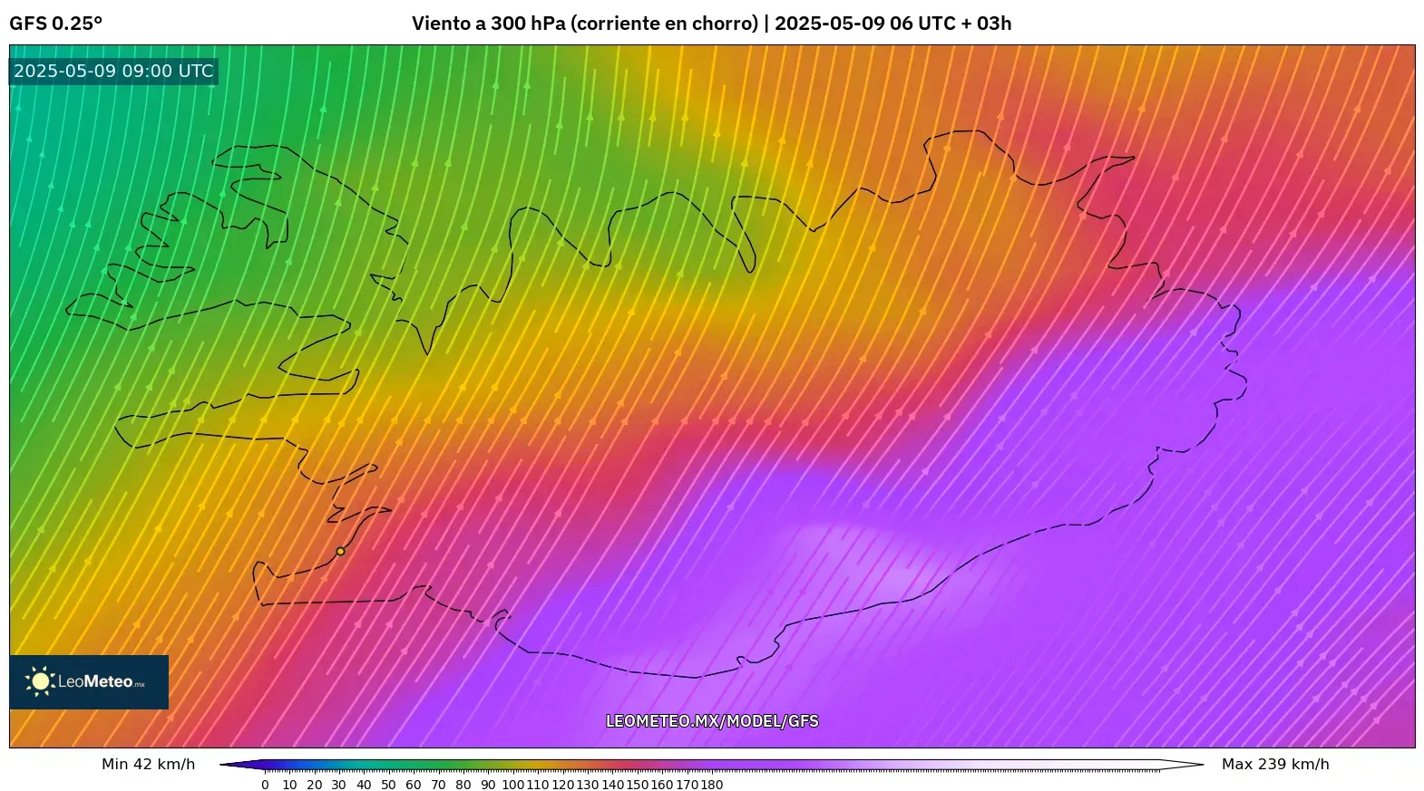 GFS - Islandia, Viento a 300 hPa (corriente en chorro) GFS - Islandia, Viento a 300 hPa (corriente en chorro)