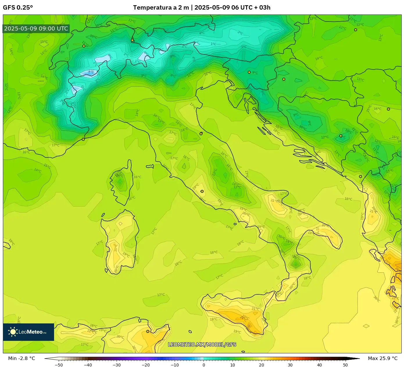 GFS - Italia, Temperatura a 2 m GFS - Italia, Temperatura a 2 m