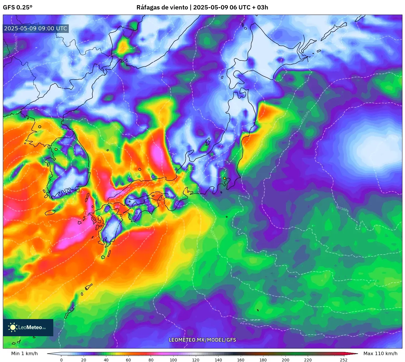 GFS - Japón, Ráfagas de viento GFS - Japón, Ráfagas de viento