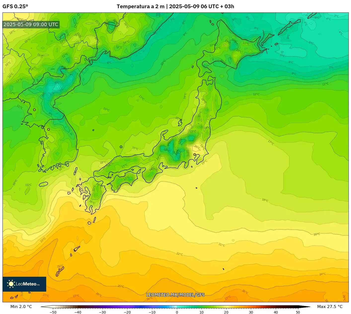 GFS - Japón, Temperatura a 2 m GFS - Japón, Temperatura a 2 m