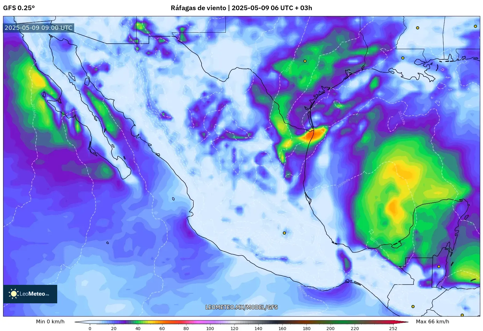 GFS - México, Ráfagas de viento GFS - México, Ráfagas de viento