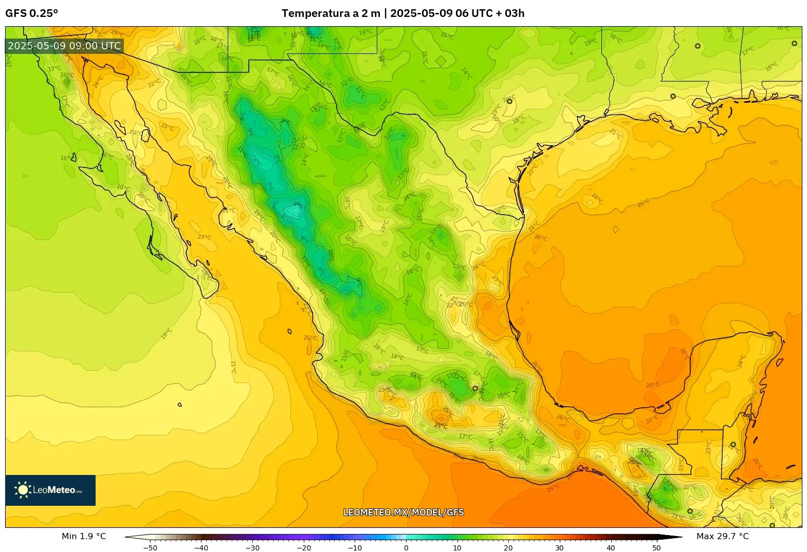 GFS - México, Temperatura a 2 m GFS - México, Temperatura a 2 m