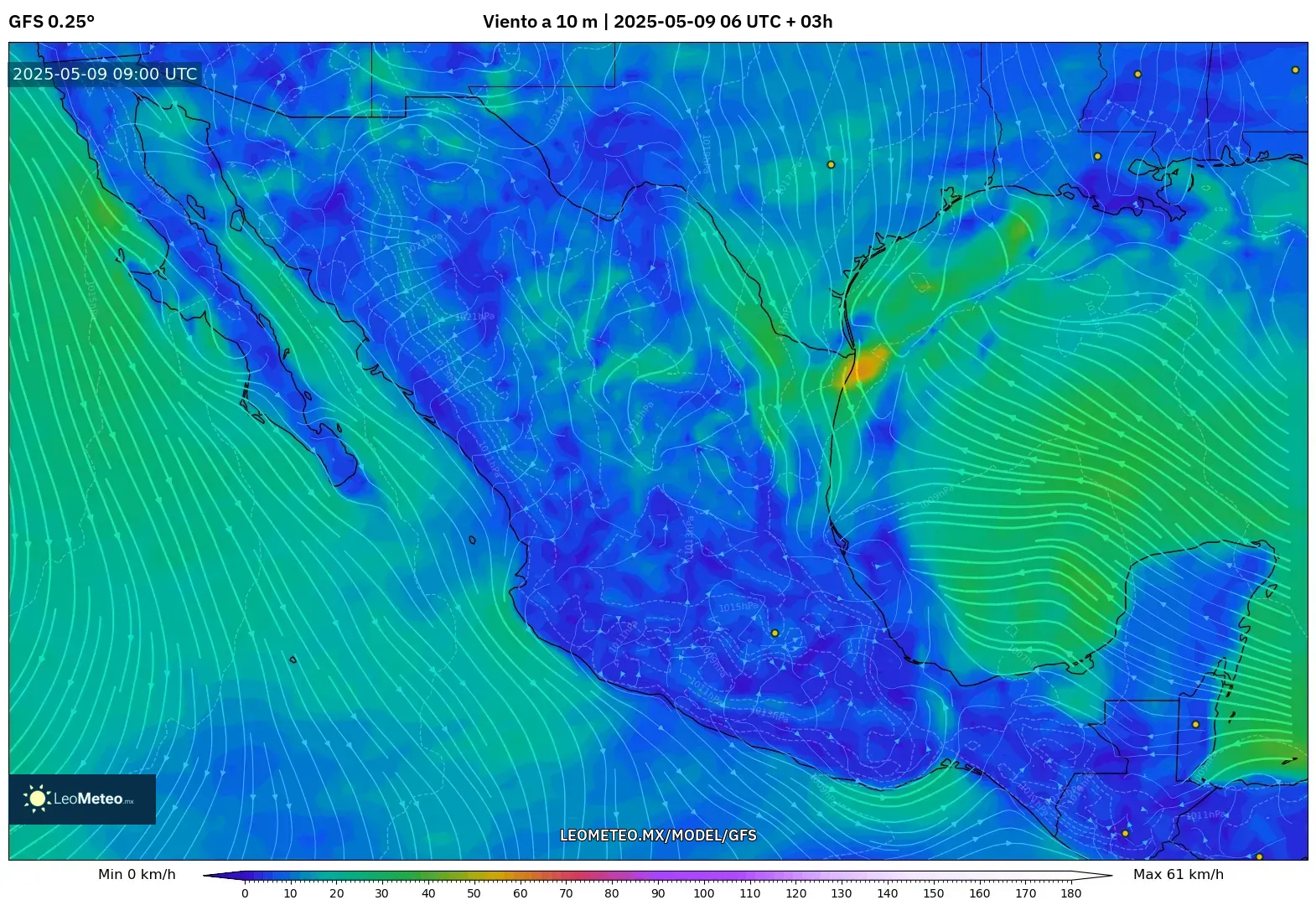 GFS - México, Viento a 10 m GFS - México, Viento a 10 m