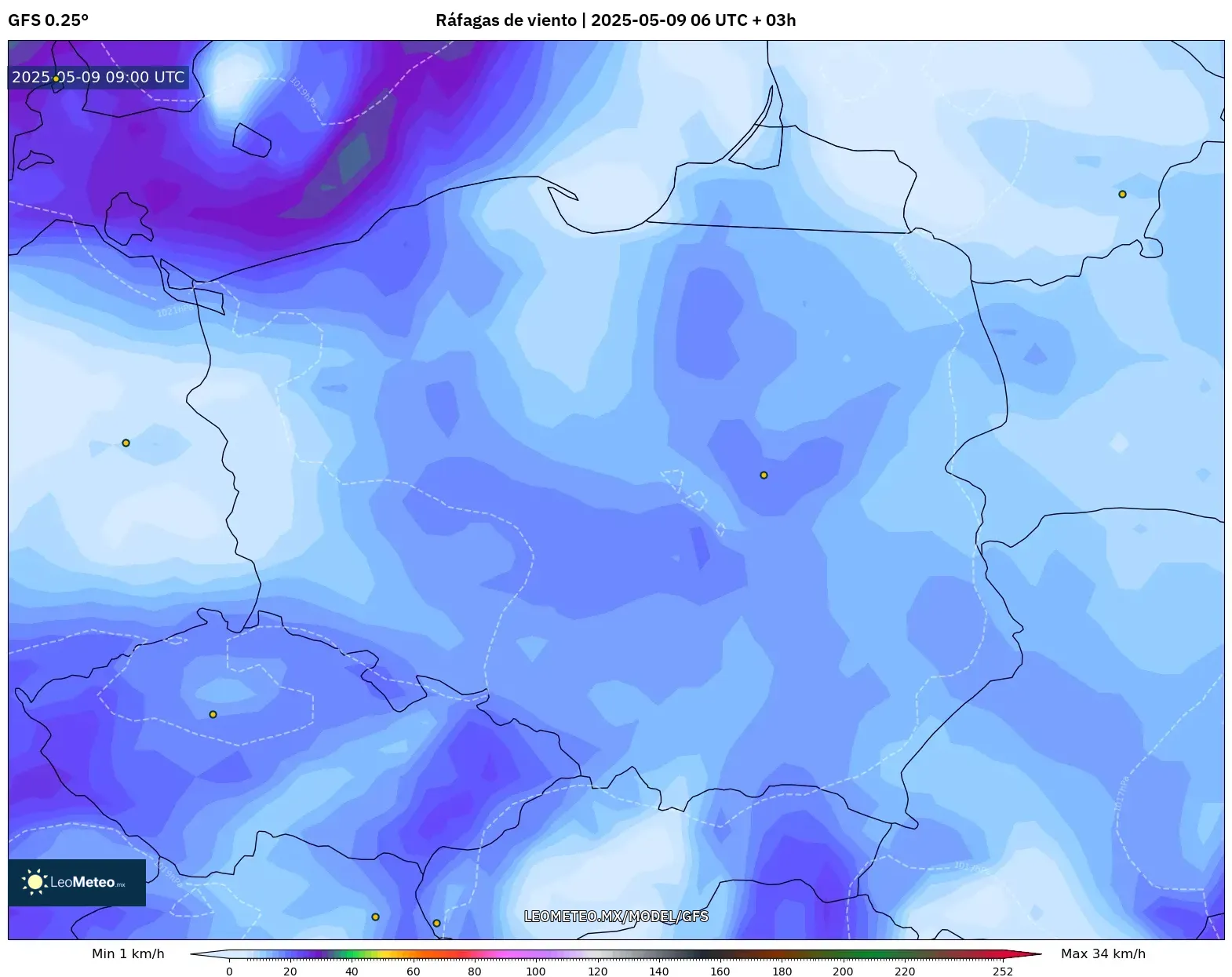 GFS - Polonia, Ráfagas de viento GFS - Polonia, Ráfagas de viento