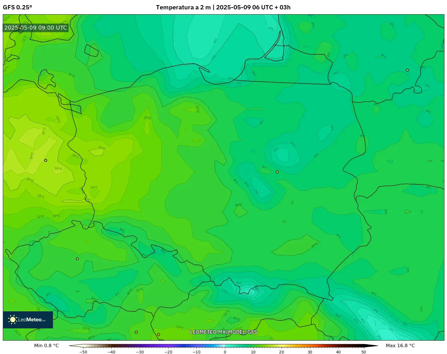 GFS - Polonia, Temperatura a 2 m GFS - Polonia, Temperatura a 2 m