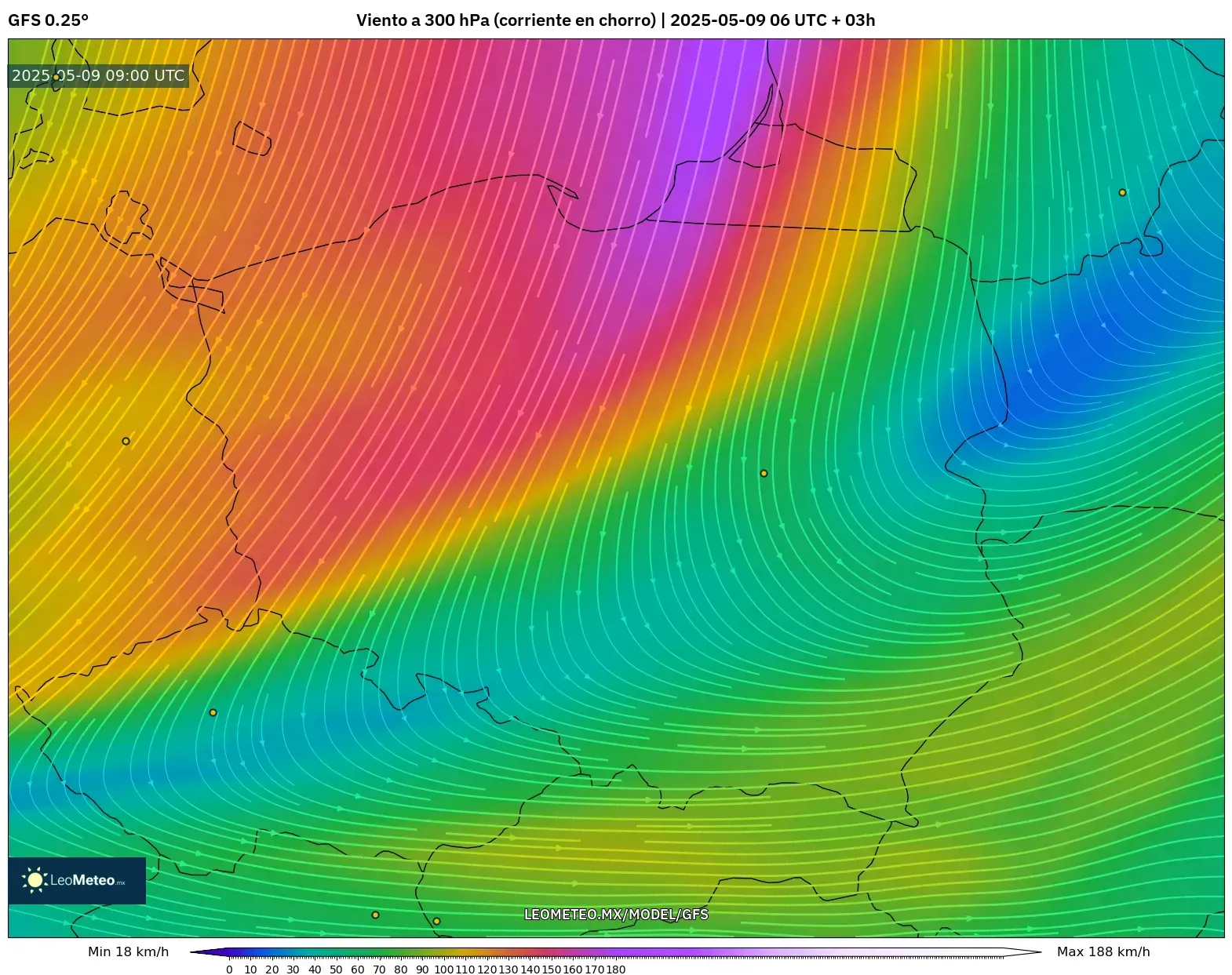 GFS - Polonia, Viento a 300 hPa (corriente en chorro) GFS - Polonia, Viento a 300 hPa (corriente en chorro)