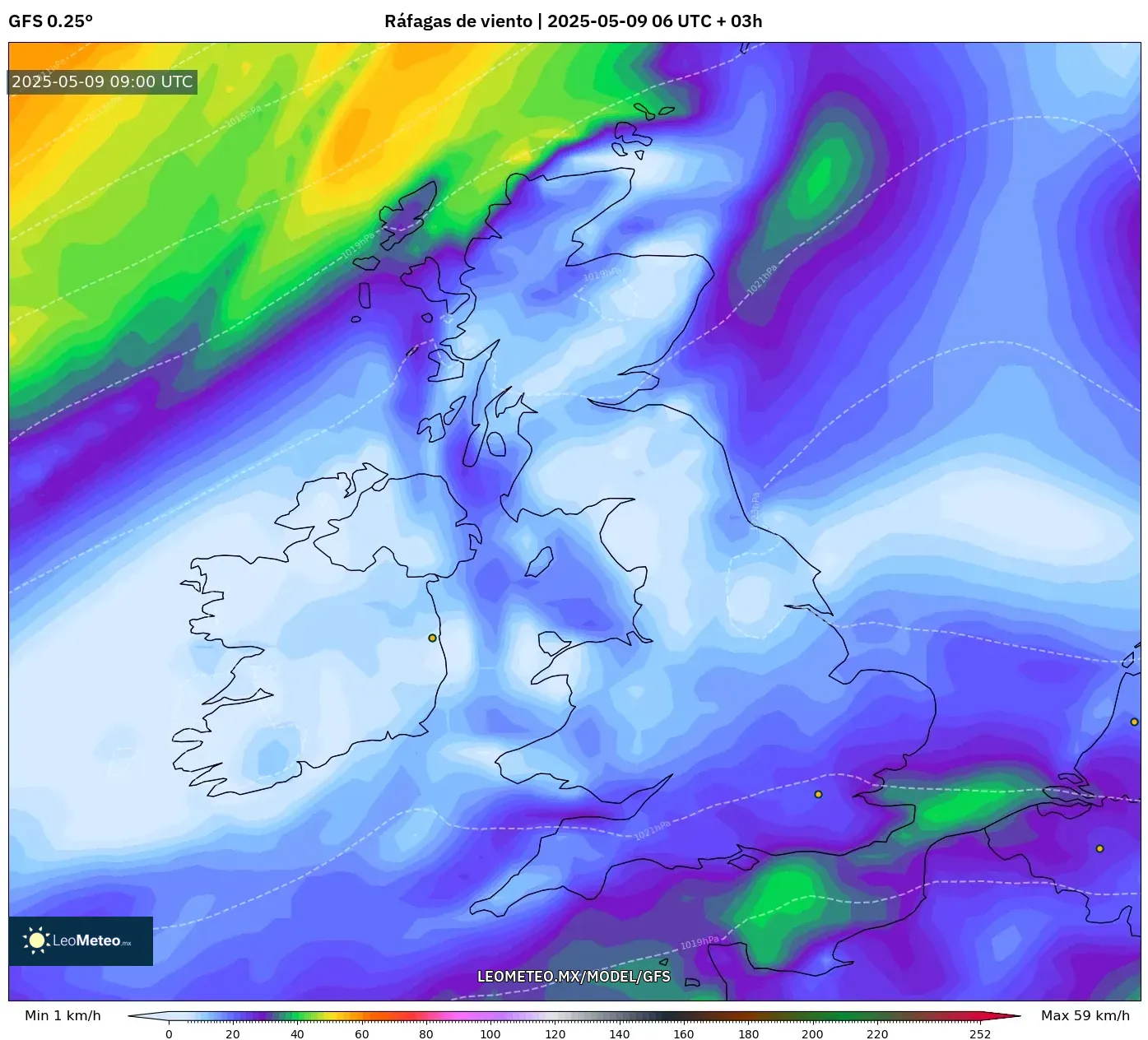 GFS - Reino Unido, Ráfagas de viento GFS - Reino Unido, Ráfagas de viento