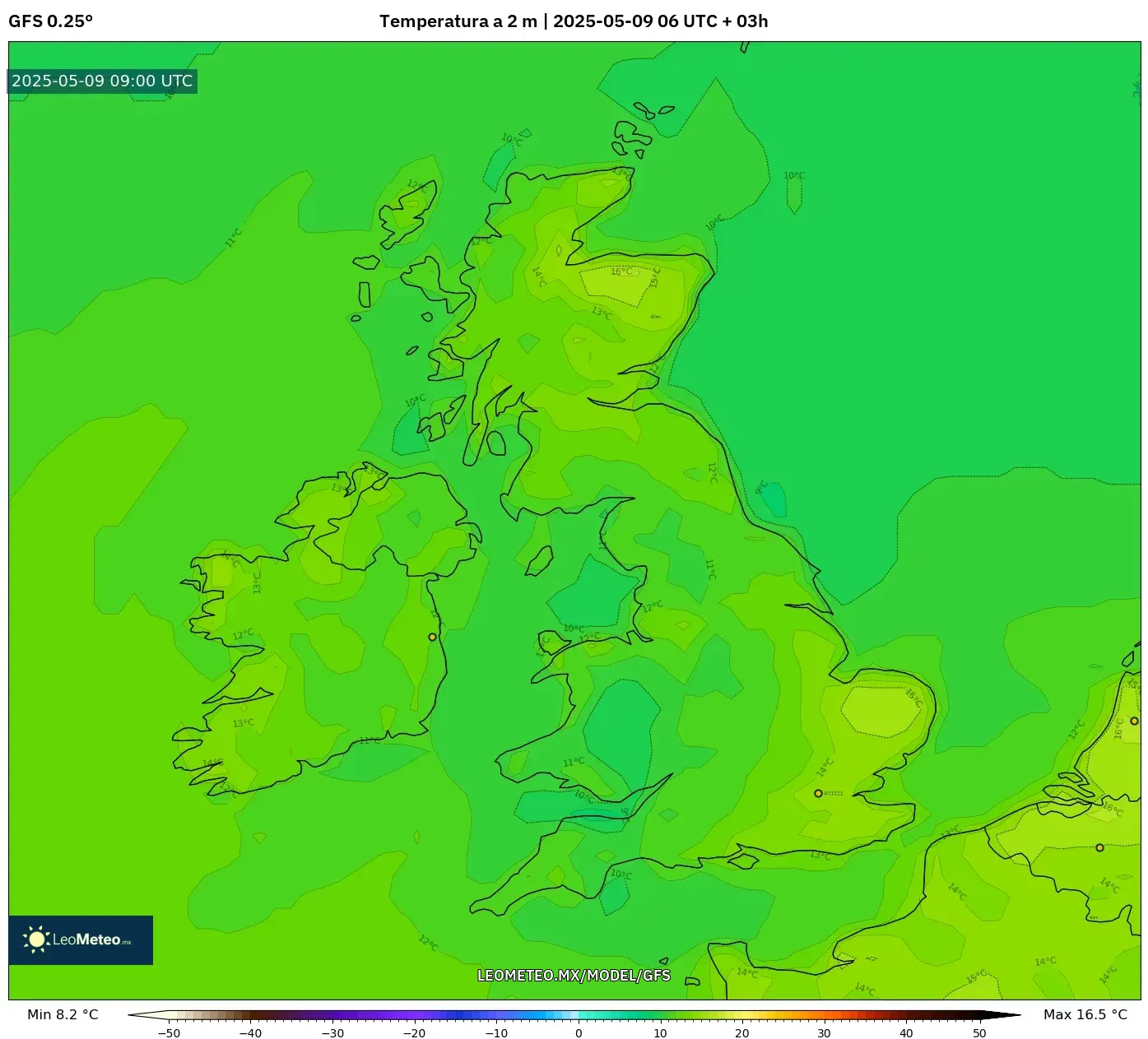 GFS - Reino Unido, Temperatura a 2 m GFS - Reino Unido, Temperatura a 2 m