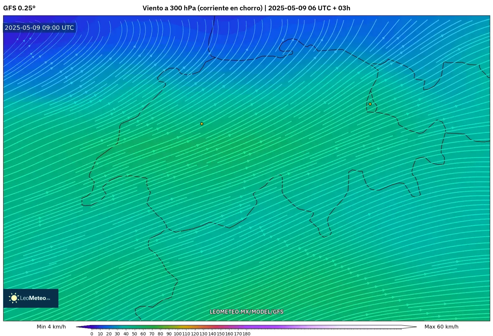 GFS - Suiza, Viento a 300 hPa (corriente en chorro) GFS - Suiza, Viento a 300 hPa (corriente en chorro)