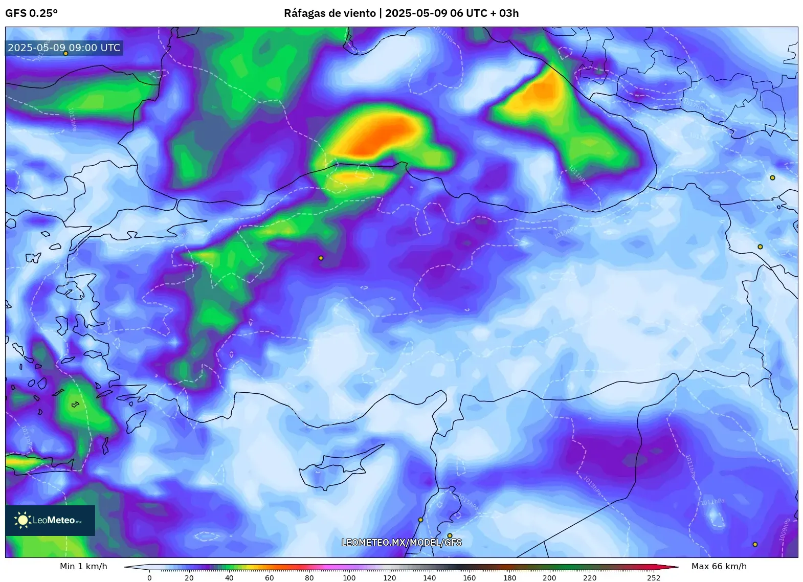 GFS - Turquía, Ráfagas de viento GFS - Turquía, Ráfagas de viento