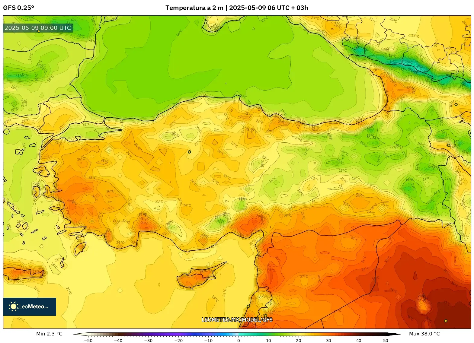 GFS - Turquía, Temperatura a 2 m GFS - Turquía, Temperatura a 2 m
