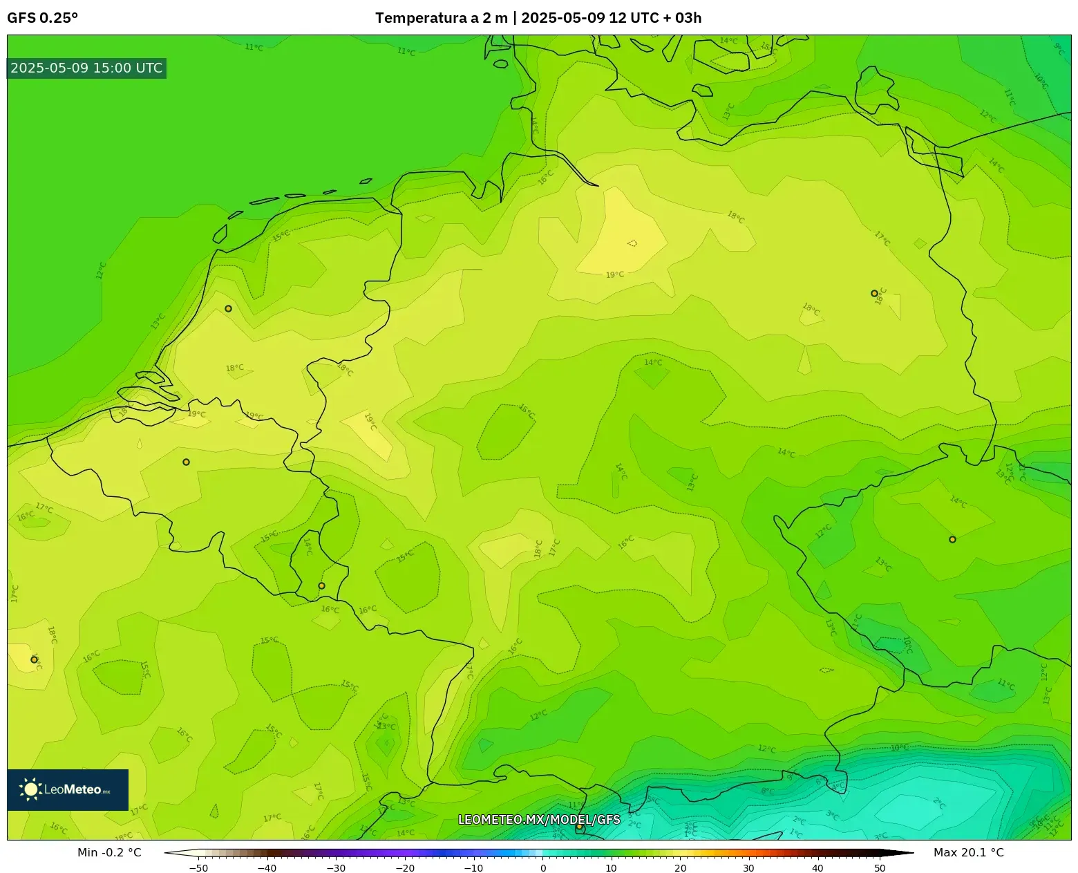 GFS - Alemania, Temperatura a 2 m GFS - Alemania, Temperatura a 2 m