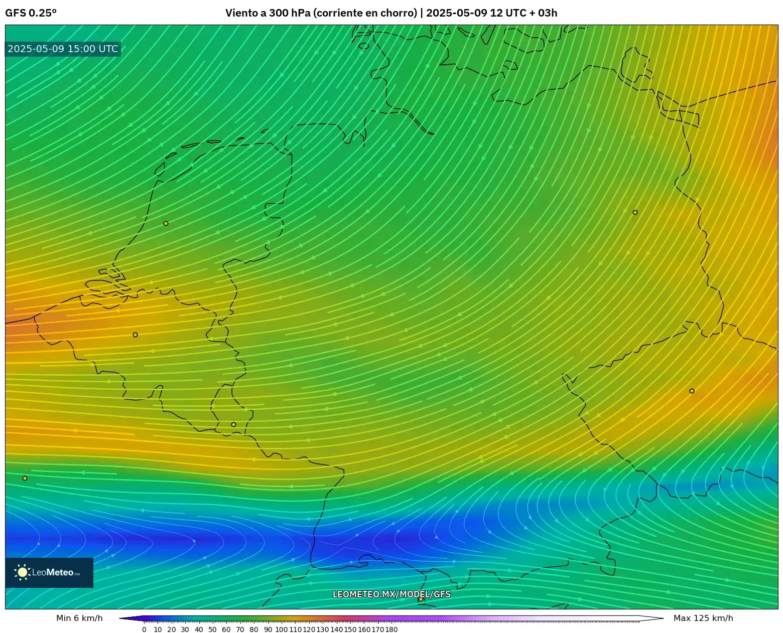 GFS - Alemania, Viento a 300 hPa (corriente en chorro) GFS - Alemania, Viento a 300 hPa (corriente en chorro)
