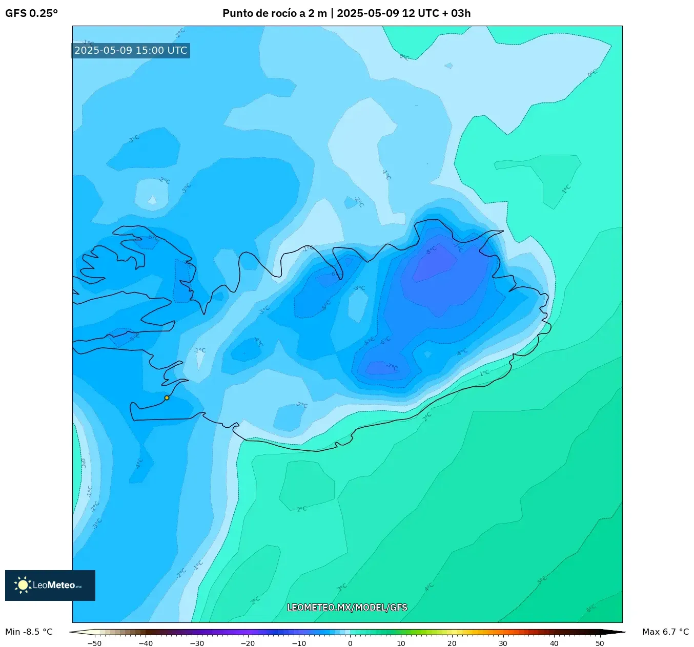 GFS - Argentina, Punto de rocío a 2 m GFS - Argentina, Punto de rocío a 2 m