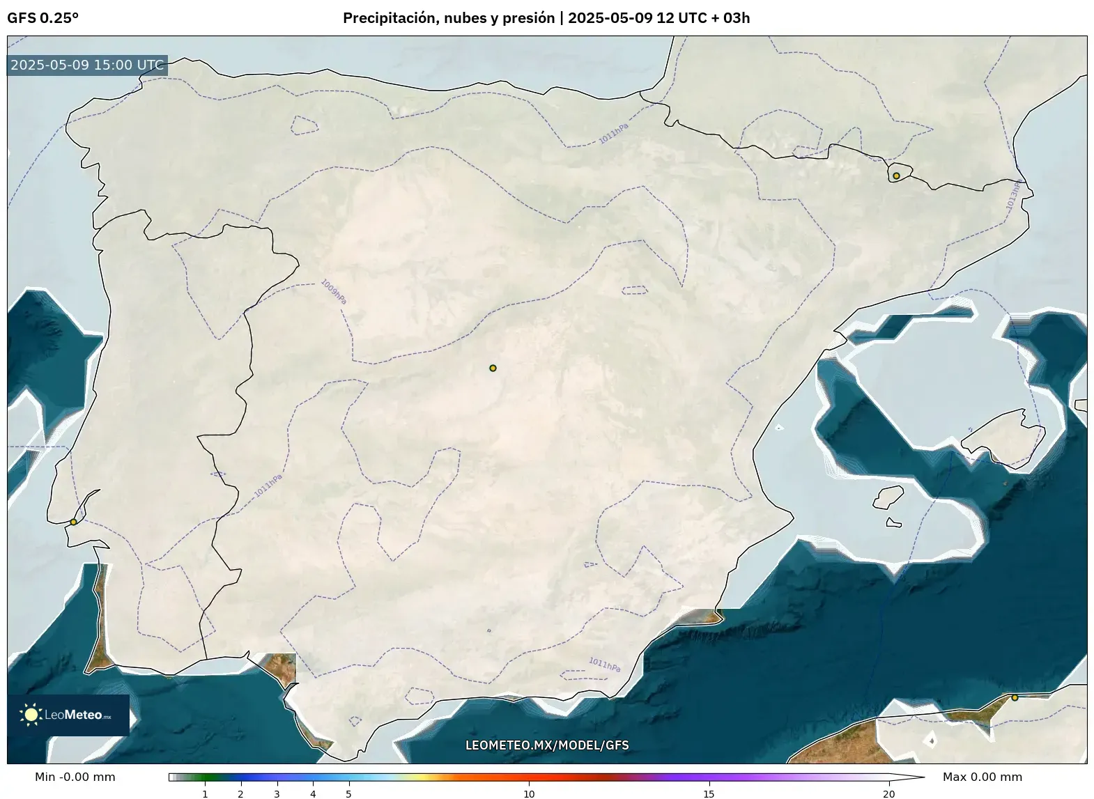 GFS - España, Precipitación, nubes y presión GFS - España, Precipitación, nubes y presión