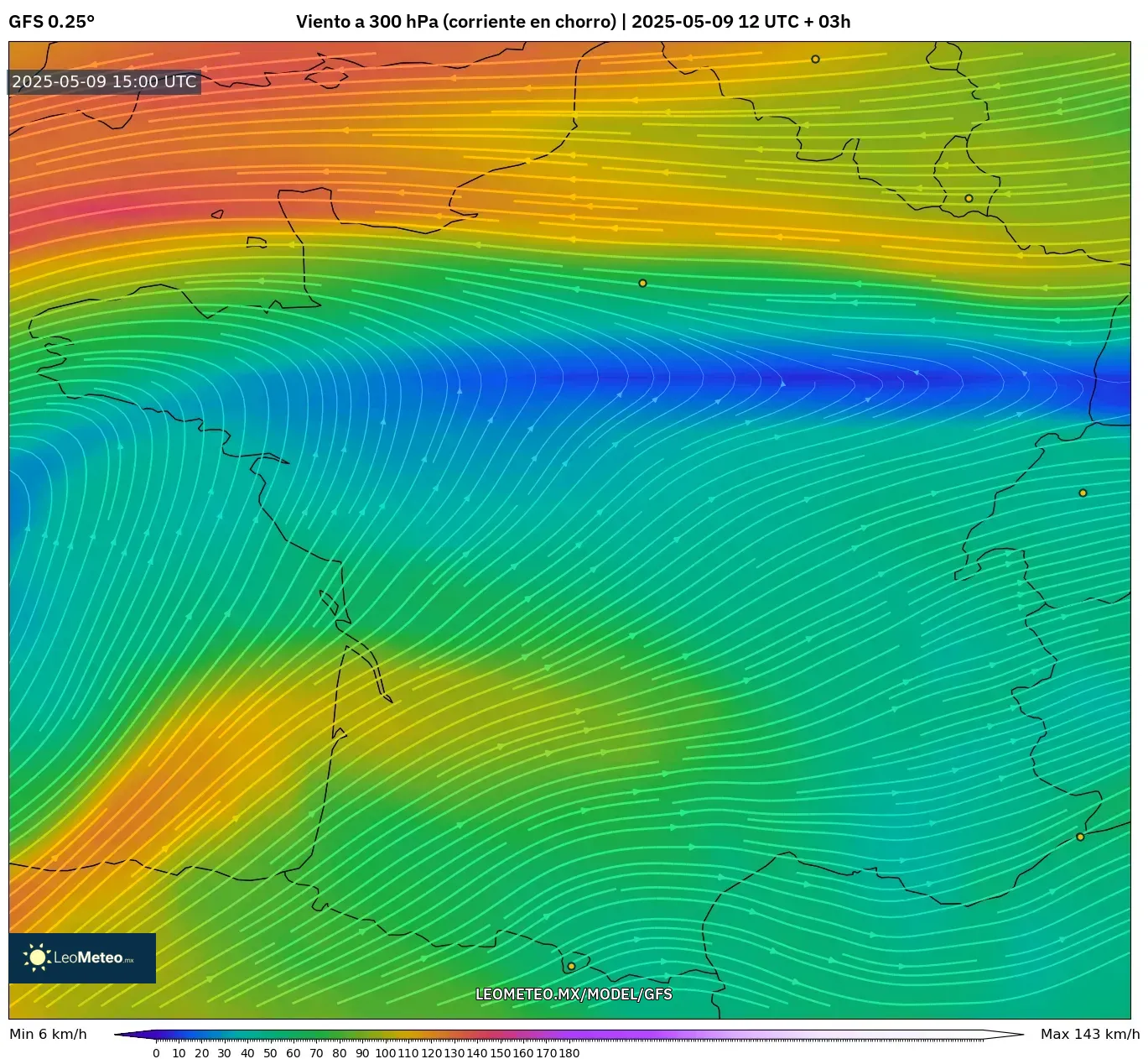 GFS - Francia, Viento a 300 hPa (corriente en chorro) GFS - Francia, Viento a 300 hPa (corriente en chorro)