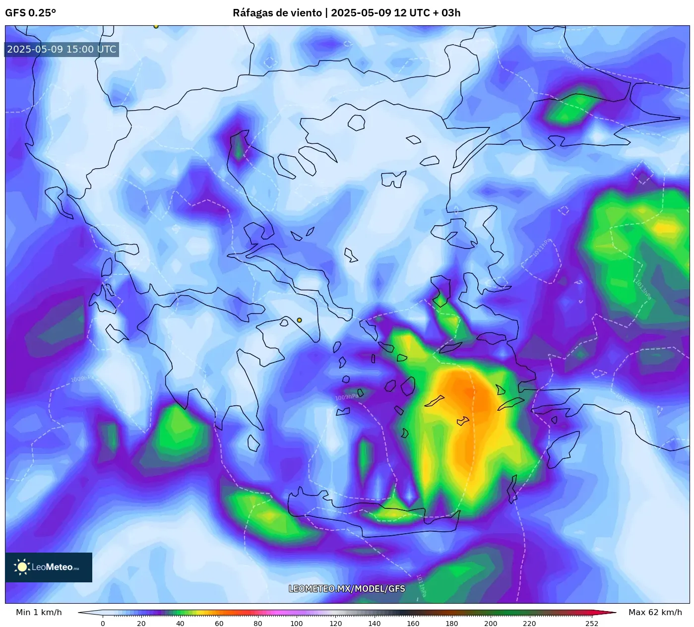 GFS - Grecia, Ráfagas de viento GFS - Grecia, Ráfagas de viento