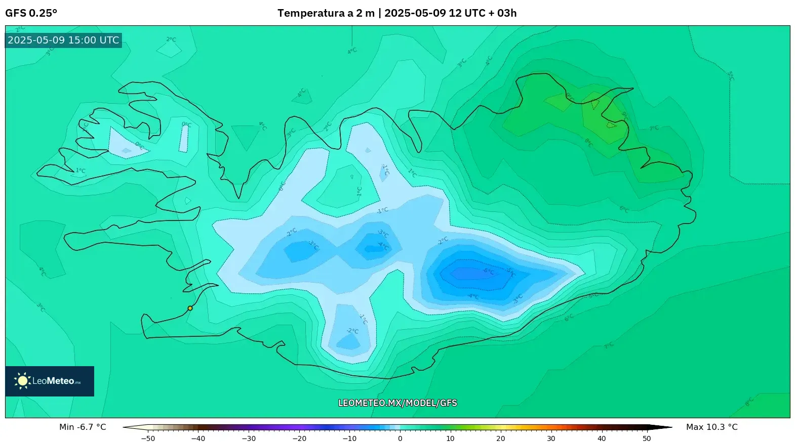 GFS - Islandia, Temperatura a 2 m GFS - Islandia, Temperatura a 2 m